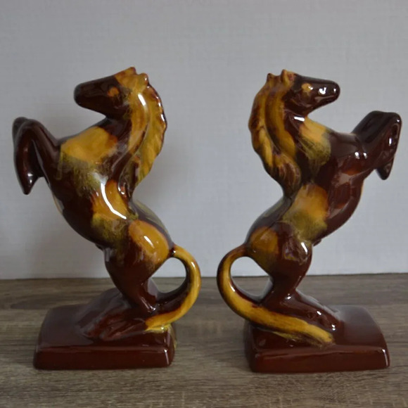 Vtg BMP Drip Glaze Horse Book Ends - Picture 3 of 5